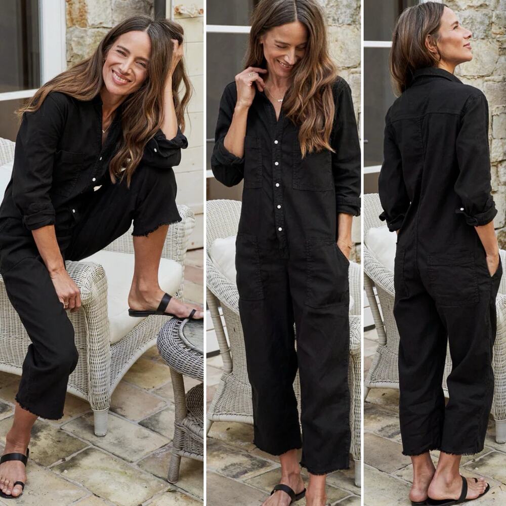 Frank & Eileen NORTHERN IRELAND Black Italian Performance Linen Playsuit Size M